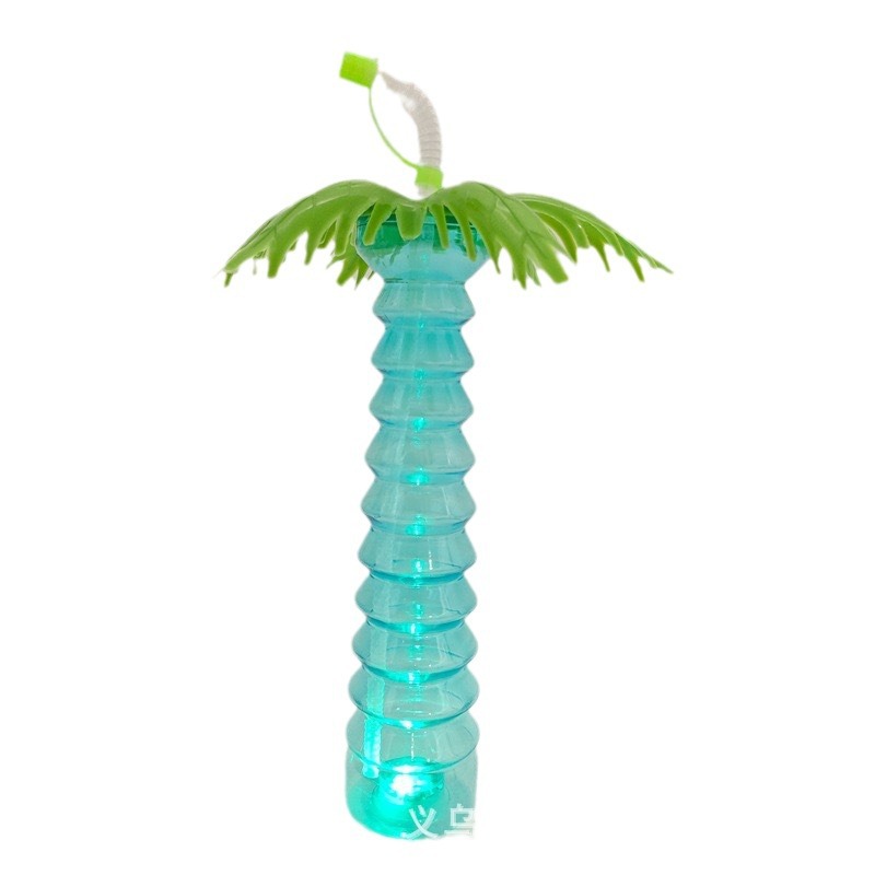 Creative special-shaped pet disposable plastic luminous coconut tree cup 500ML straw cup Beach drink water cup in stock Item Picture