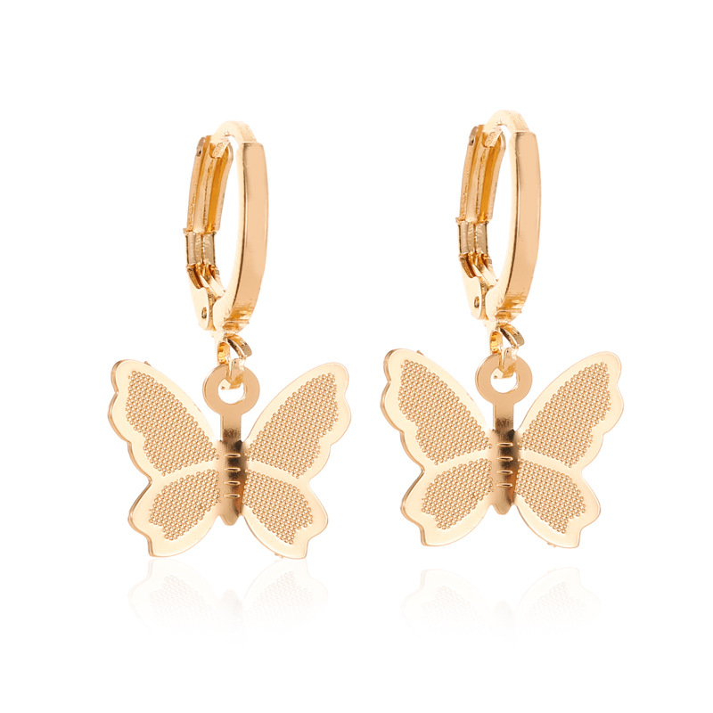 Korean style fashionable, simple and versatile golden earrings, sweet matte butterfly earrings, ear loops, women's earrings, one-piece consignment Item Picture