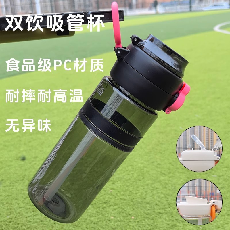 High appearance level water cup 2025 new model for both men and women, double-drinking straw cup, portable travel cup, high-temperature resistant fitness cup Specification drawing