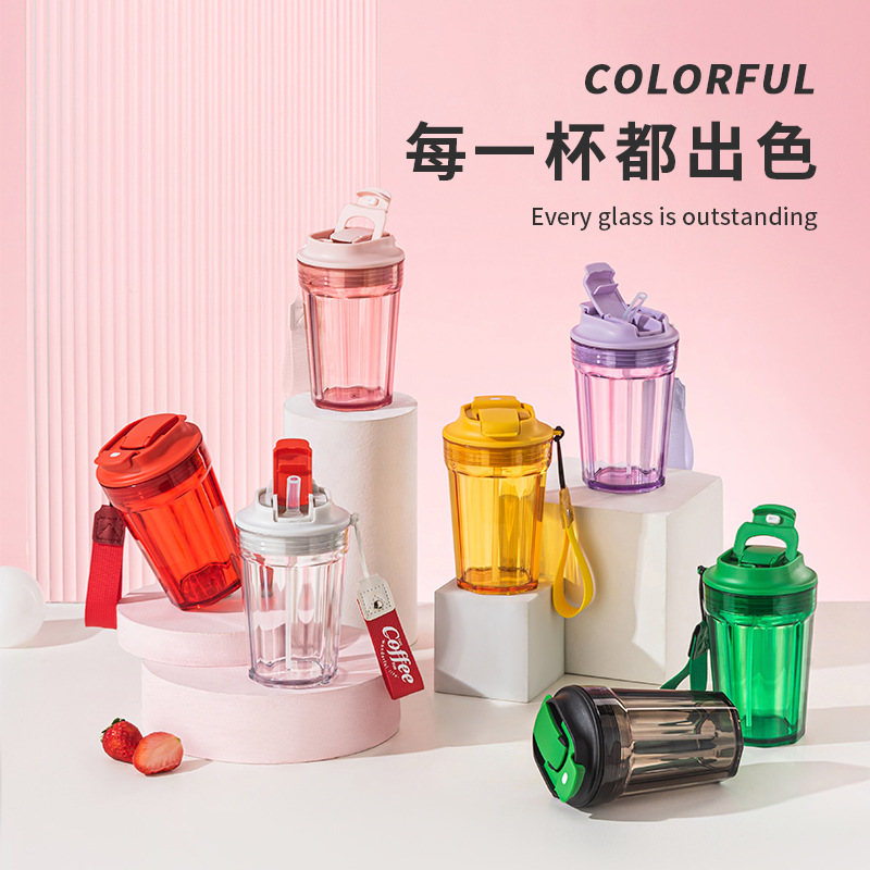 Coca-Cola co-branded popular coffee cup, portable straw cup, children's water cup, summer high appearance level plastic cup full figure