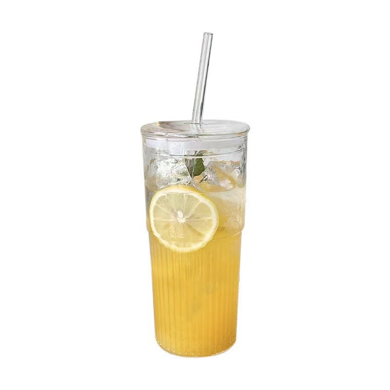 Large-capacity straw glass cup, fruit tea cup, ins household summer special drink, juice cup, drinking cup, high borosilicate Item Picture