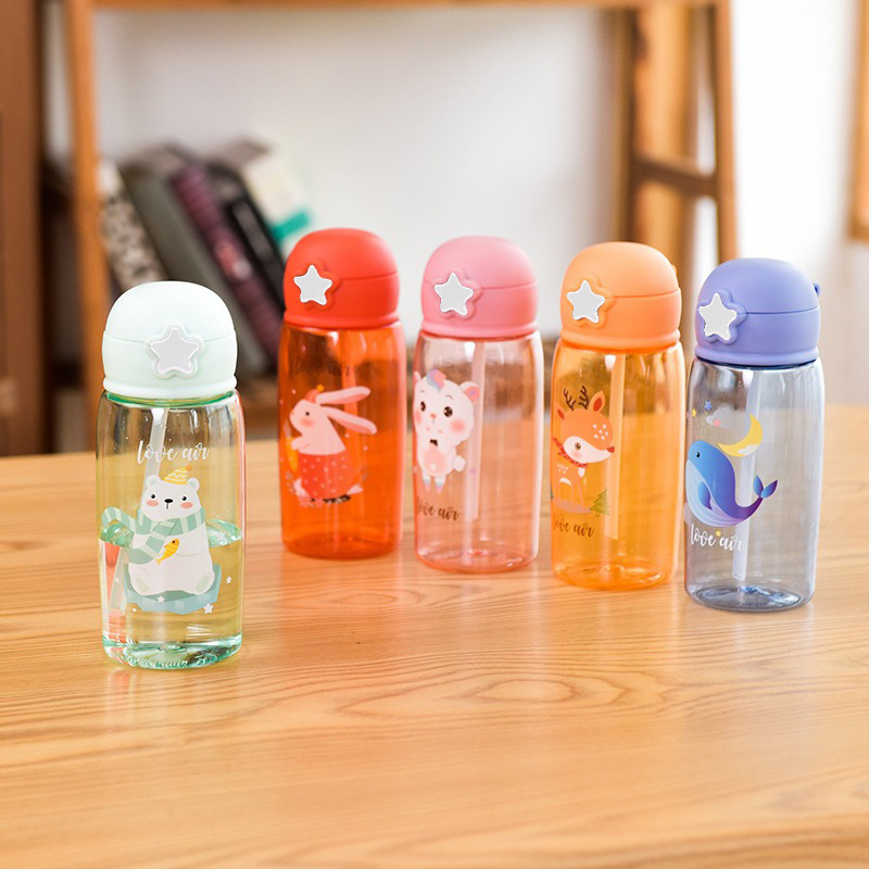 Cute straw cup, star-carrying plastic cup, light luxury and high-end feel, children's water cup, women's sports cup gift details Picture