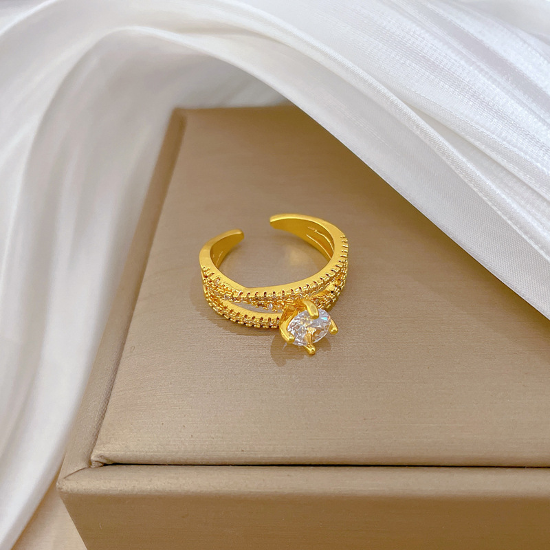 【 Real gold electroplated 】 Open ring, twisted and crossed personalized ring, index finger ring, the same style as Internet celebrities, simple and cold style Specification drawing
