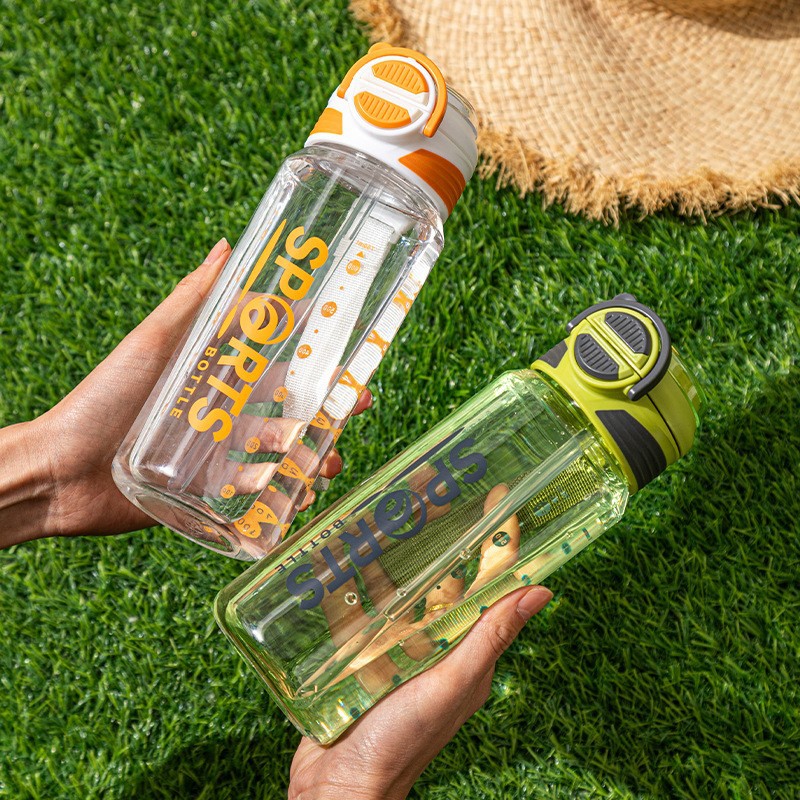 Summer high-appeartion-level plastic cups for men and women, portable outdoor sports couple water cups, double-drinking straw cups, travel cups full figure