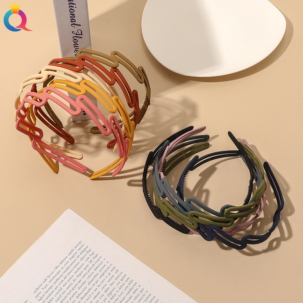 Qiyue Amazon matte, simple and fashionable hair band for girls, solid color, versatile, toothed, face-washing and hair-pressing headband, hair accessory details Picture