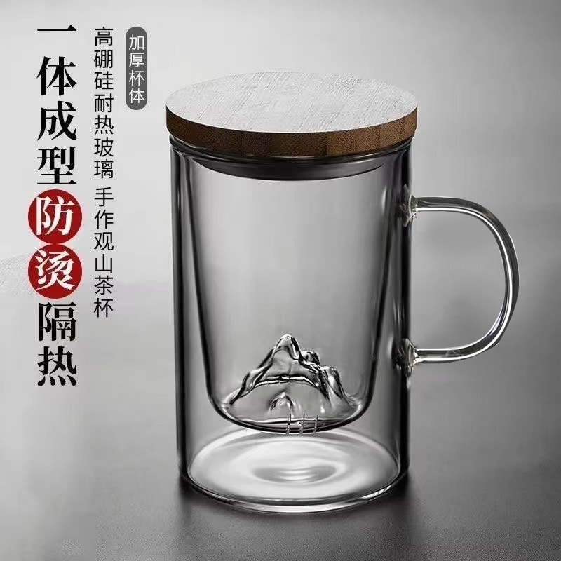 Transparent glass mountain-viewing cups, tea-water separation cups, thickened cups, household high-temperature resistant tea cups and tea sets wholesale full figure