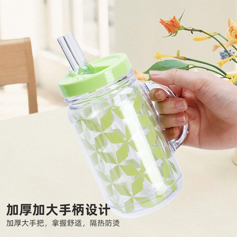 500ml simple plastic milk tea Mason cup, large-capacity beverage cup, tea brewing and drinking cup wholesale Specification drawing