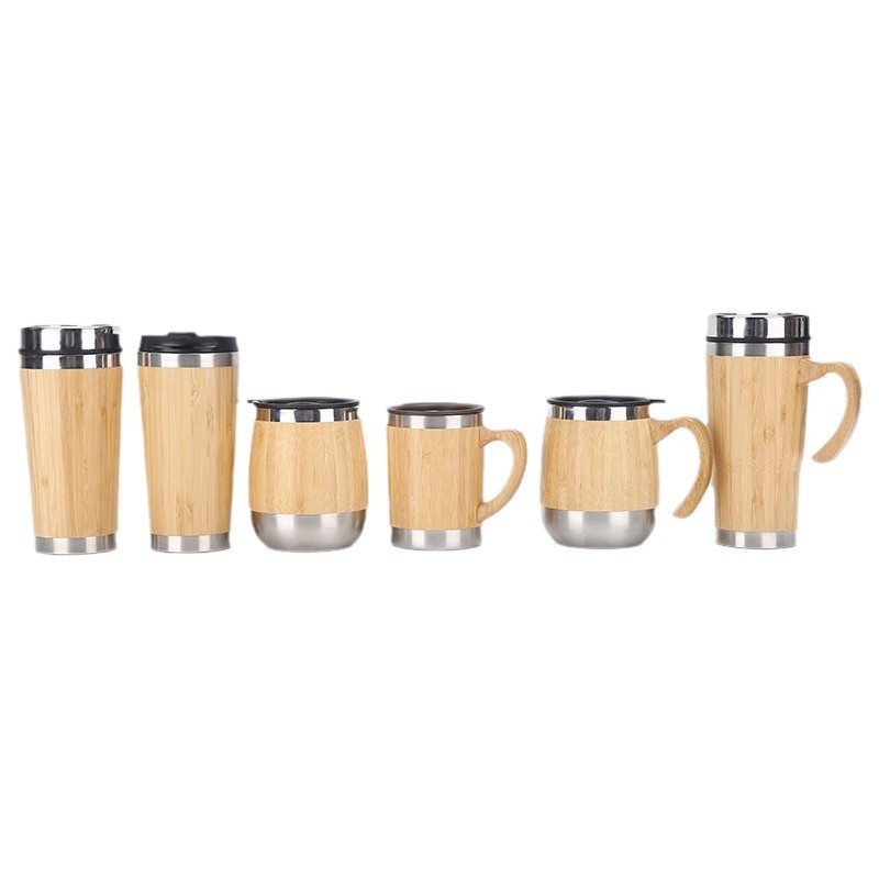 Foreign trade creative bamboo shell cup, double-layer vacuum insulated cup, office water cup, portable handle, portable bamboo joint cup, egg cup Application Scenario