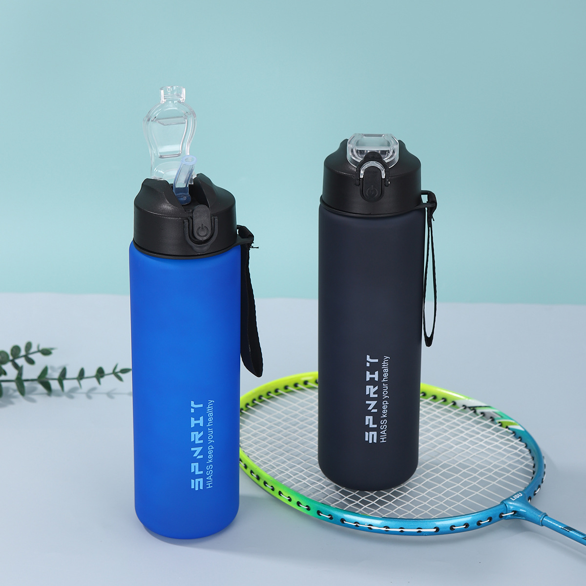 Wholesale of simple and large-capacity sports water bottles, solid-color double-drinking plastic cups, outdoor portable space kettles with handles Specification drawing