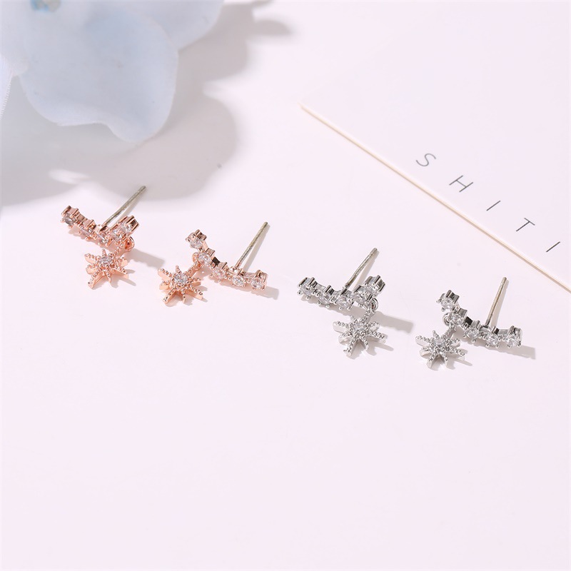 Korean version best-selling diamond-encruted star stud earrings, girlish lucky hexpointed star earrings, cute and versatile cross-shaped earrings details Picture