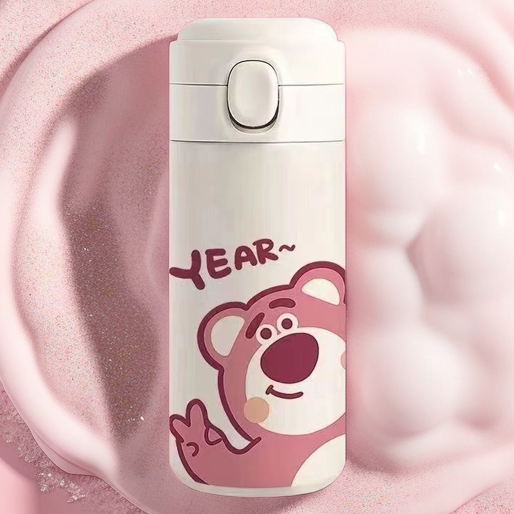 Cute Bear Card Tong 304 stainless steel insulated cup, portable bouncing pea cup, custom-made trendy cup for boys and girls details Picture