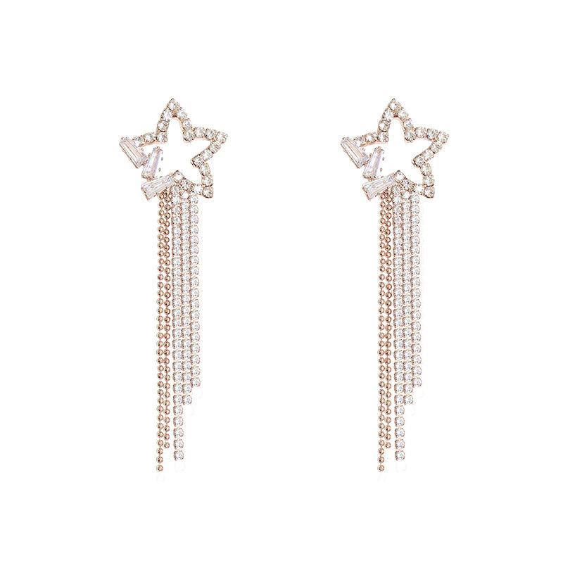 New Korean version long star earrings, silver needle high-end earrings, women's fashionable and exquisite stud earrings, niche design accessories Item Picture