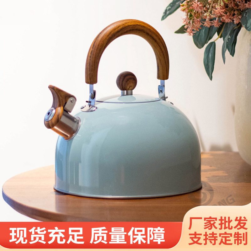 Stainless steel sky grey folding handle whistling kettle, cross-border whistling kettle, European and American light luxury 3L whistling kettle, flat bottom full figure