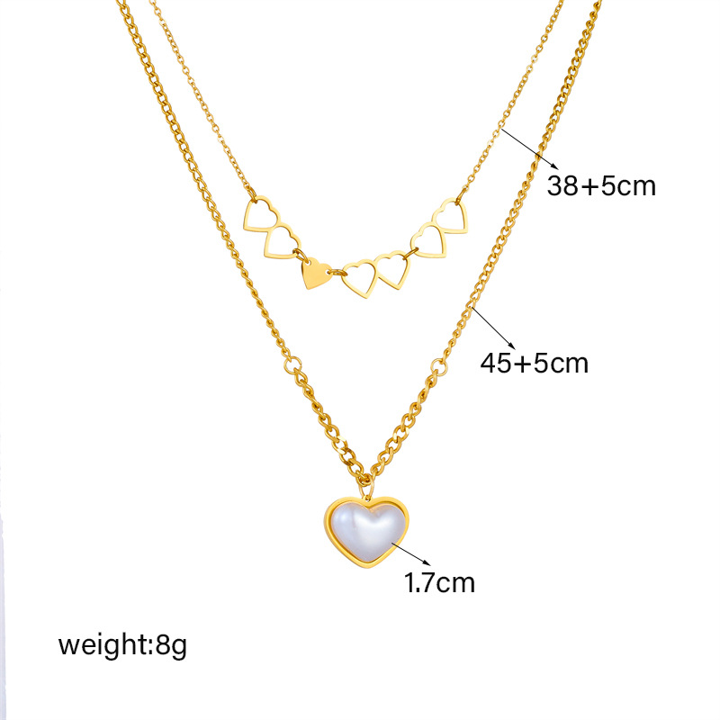 European and American fashion, creative, individualistic, and unique double-layer layered hollowed-out double heart pendant chain pearl heart necklace Application Scenario