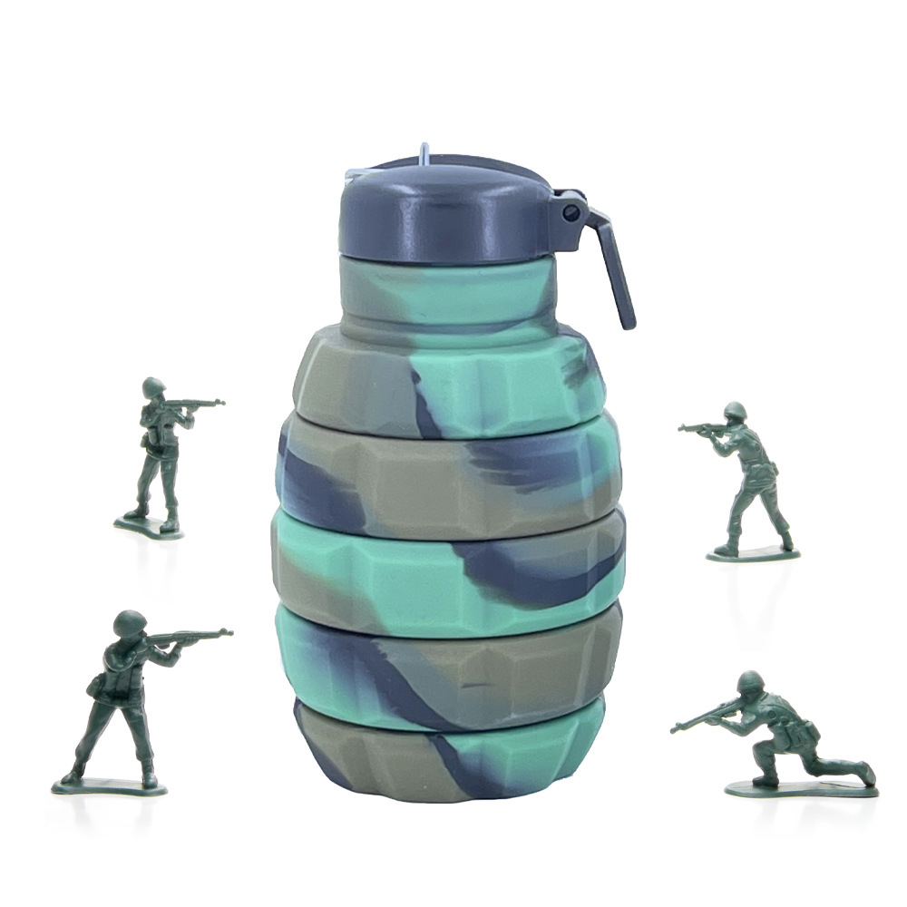 Cross-border grenade camouflage water bottle, portable silicone foldable sports cup, 500ml grenade sports water bottle details Picture