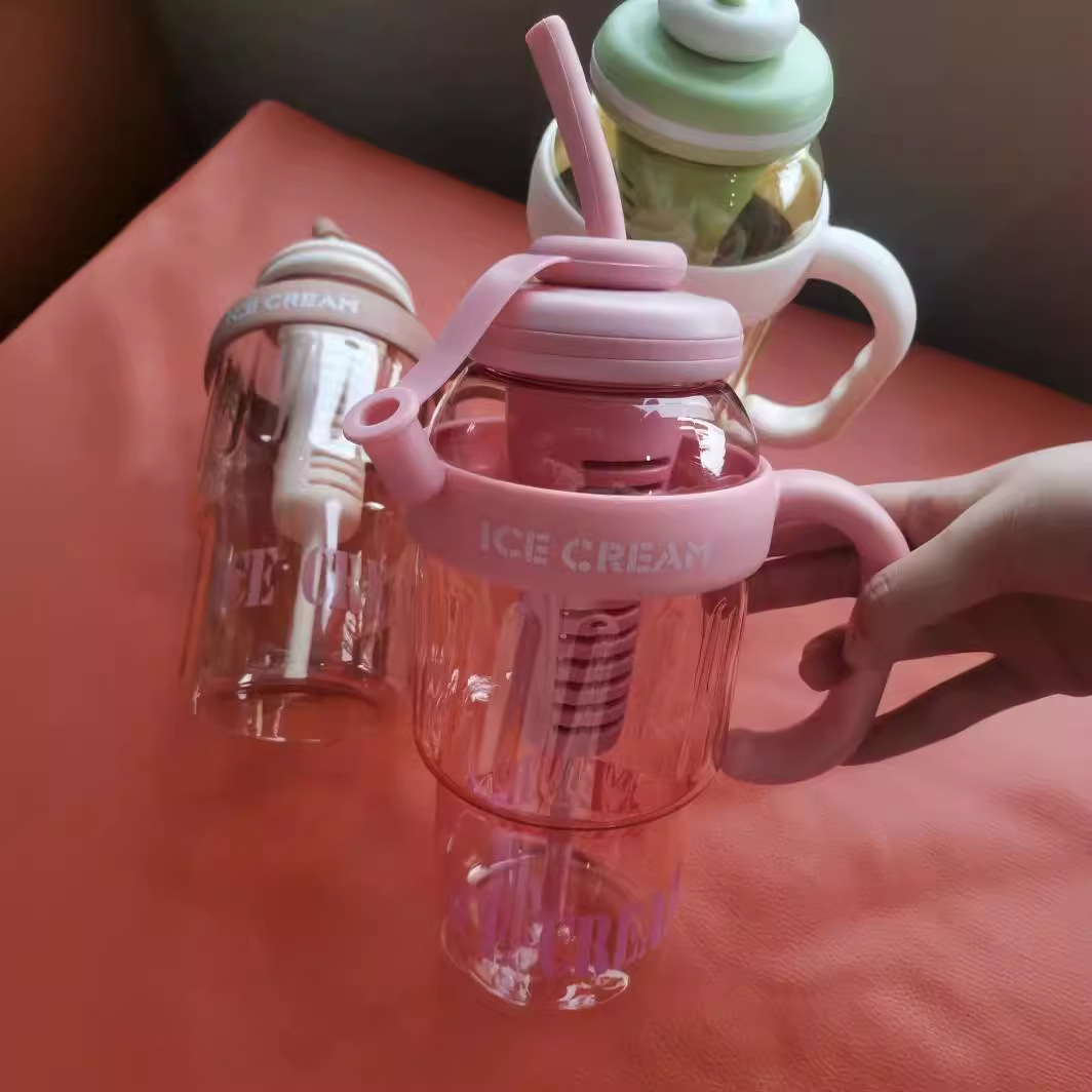 Summer cup, children's simple giant straw cup, high appearance level, plastic big-belted cup, large-capacity flower tea cup, large water bottle Specification drawing