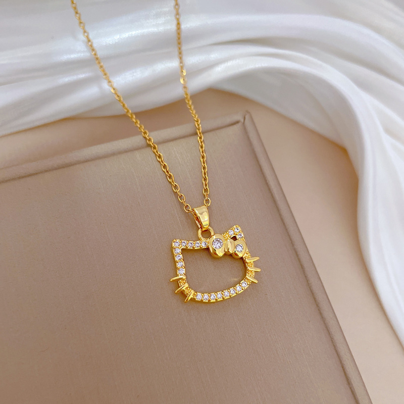 【 Titanium Steel 】 Bow cat, light luxury, elegant, full diamond necklace, versatile for women, collarbone chain, titanium steel chain Application Scenario