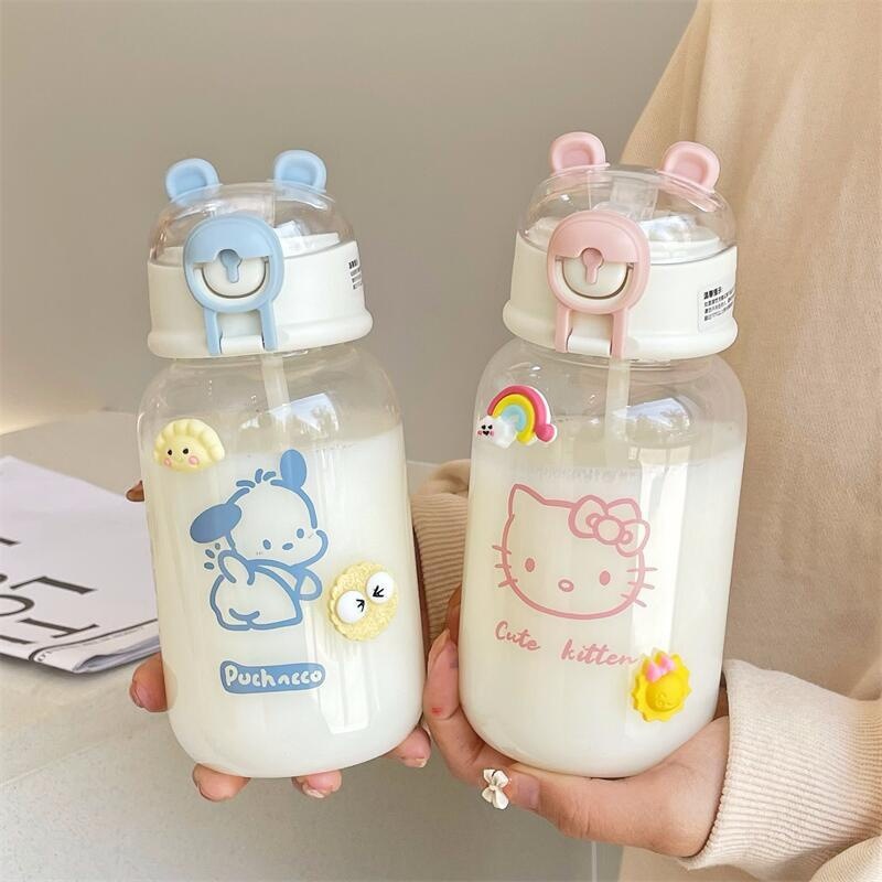 High appearance level plastic straw cup, summer student cute water cup, ins style girl plastic cup, little stupid bear casual cup details Picture