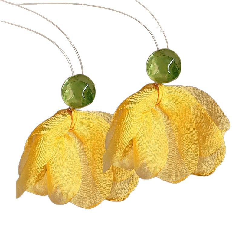 Vacation style, super fairy-like chiffon flower earrings, women's forest-themed sweet mesh stud earrings, new best-selling earrings for summer in 2025 Item Picture