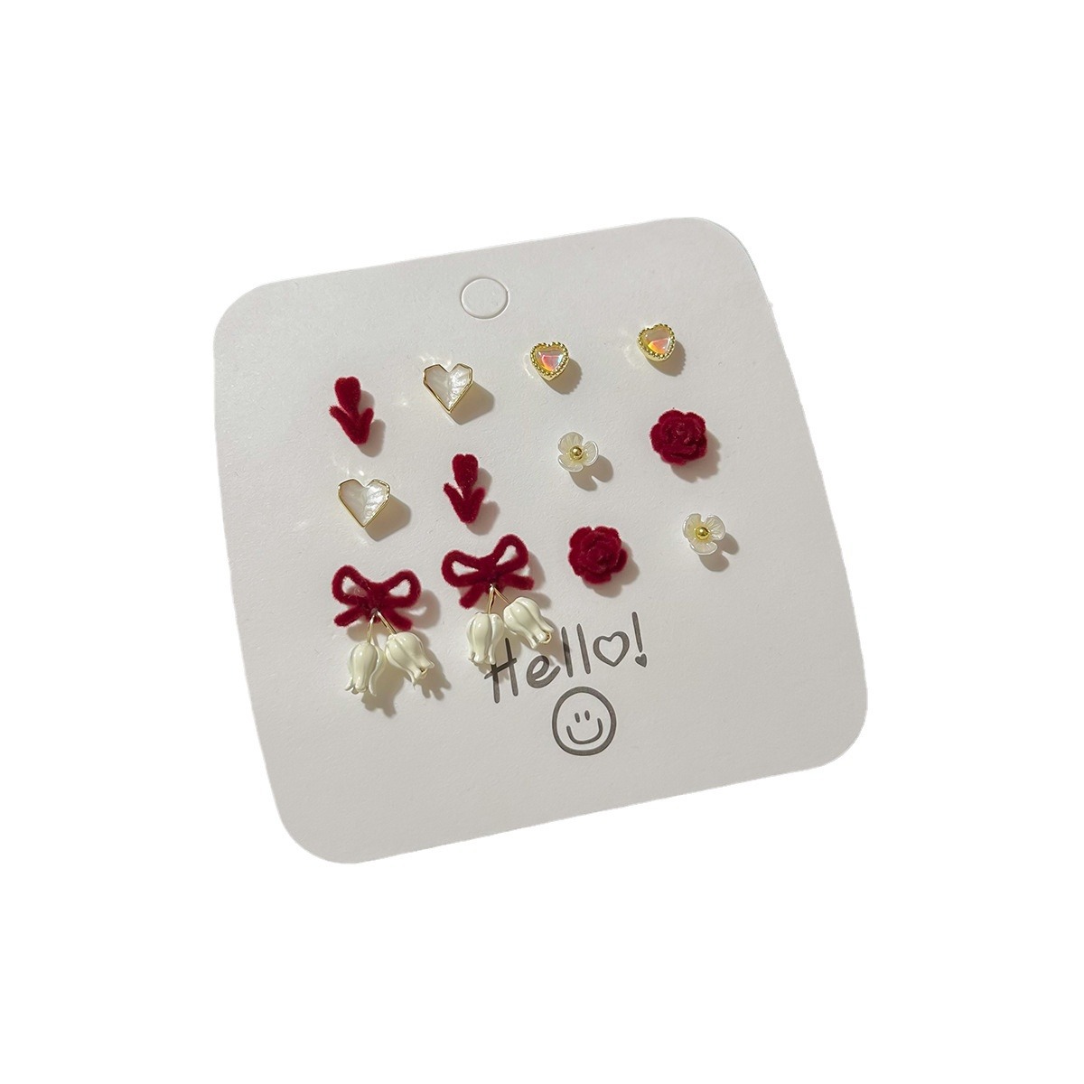 The autumn and winter wine red bow velvet stud earring set features an exquisite, niche and elegant design. The earrings are versatile and suitable for women Item Picture