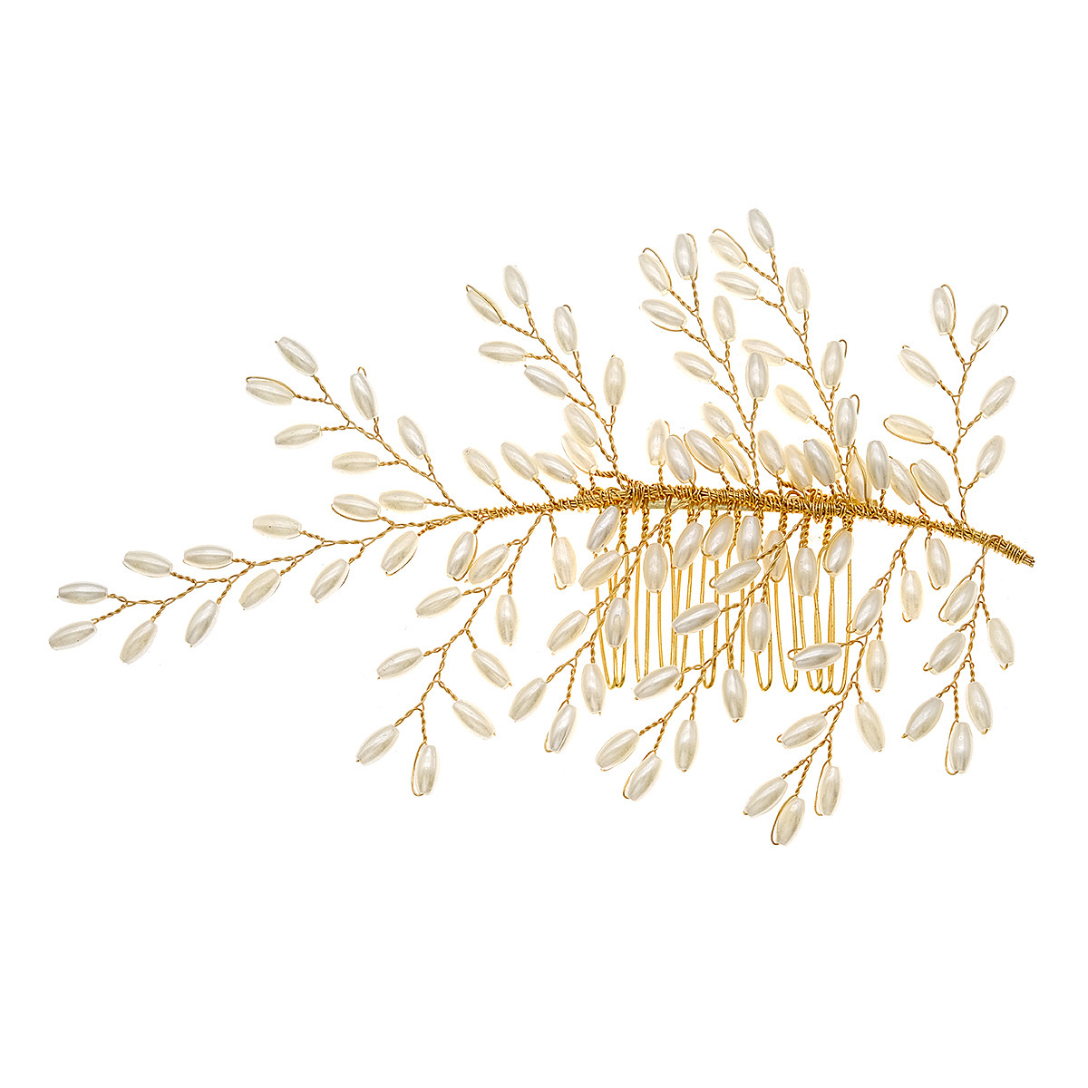 New Chinese-style bridal hair accessories, hair combs, Xiuhe wedding dress headwear, versatile retro pearl hair combs, golden hand-inserted combs for women Item Picture