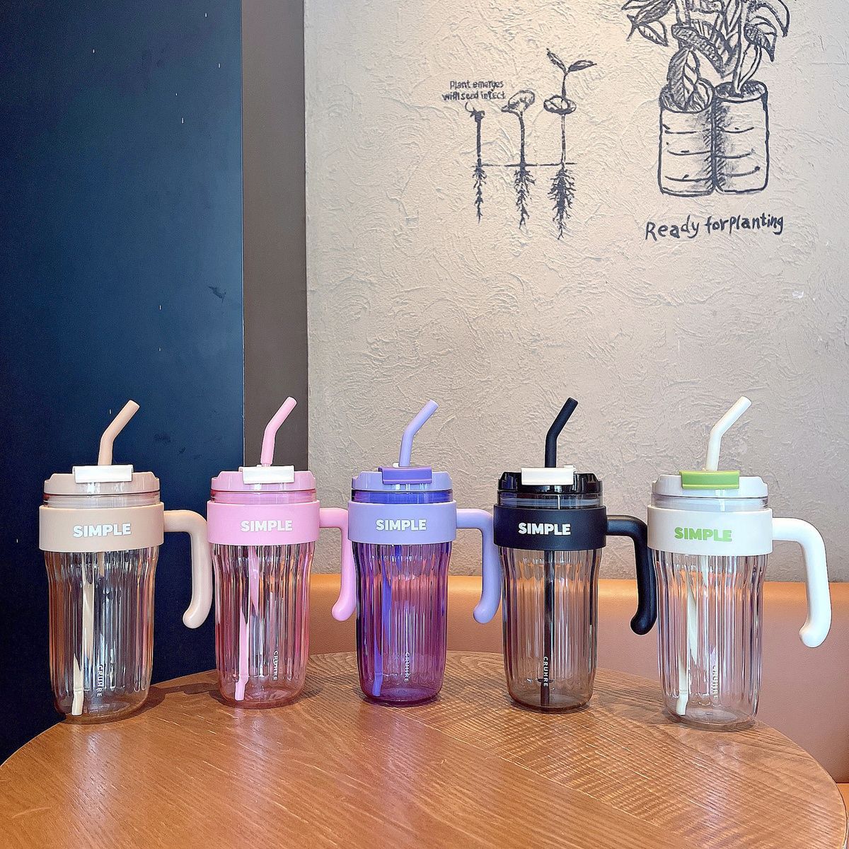 Simple straw cup, high appearance level, girls' office couple water cup, gift, summer Internet celebrity, ins style fashionable plastic cup details Picture
