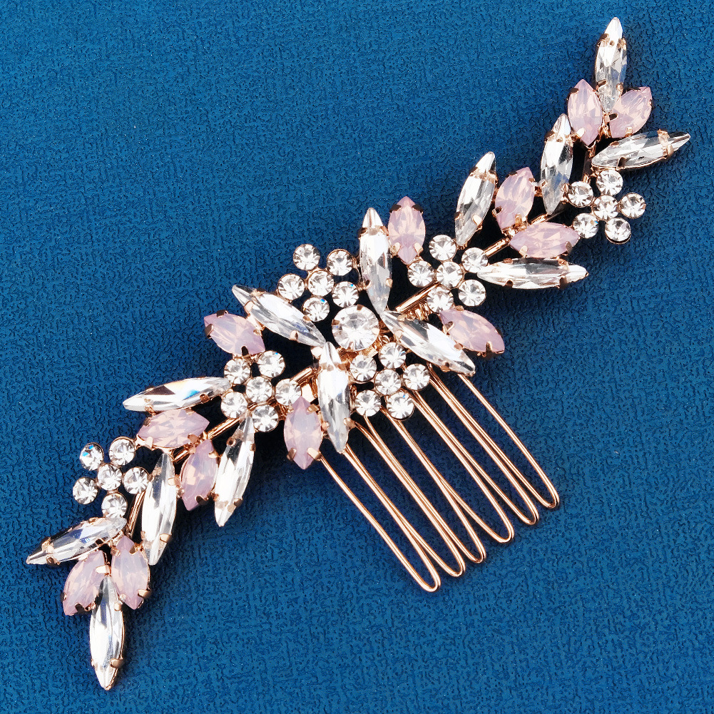 European and American wedding dress accessories, headwear, horse eye pink water diamond comb, exquisite and versatile alloy accessories, five-toothed updo, hair comb details Picture