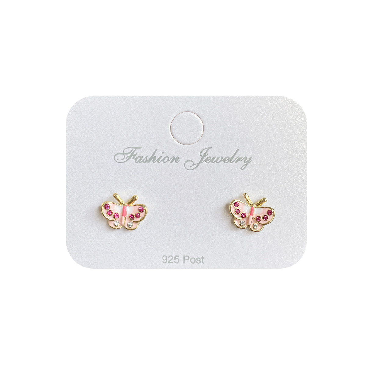 Summer sweet girl pink little butterfly stud earrings, silver needles for women, sweet and cute, versatile, oil-drip and diamond-encrusted exquisite and small earrings Item Picture