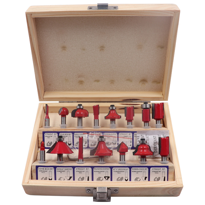 12-piece and 15-piece sets of woodworking milling cutters, woodworking knife sets, wooden box sets, 1/4 handle, 1/2 handle, fine decoration edge knives Item Picture