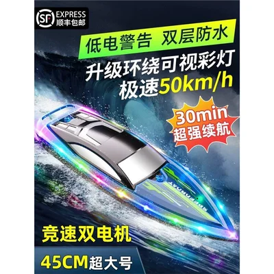 2.4G electric light remote control boat, high-speed wireless speedboat, dual-motor racing, water toys for boys and girls thumbnail