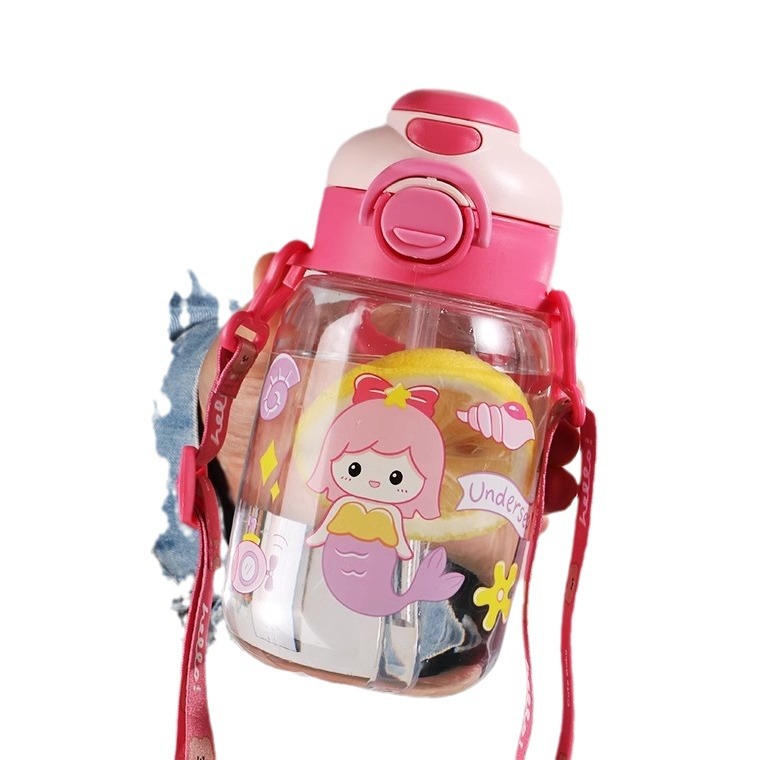 Double-drinking children's straw cup, school-specific water cup, high-temperature resistant, food-grade, cartoon for boys and girls in kindergartens Item Picture