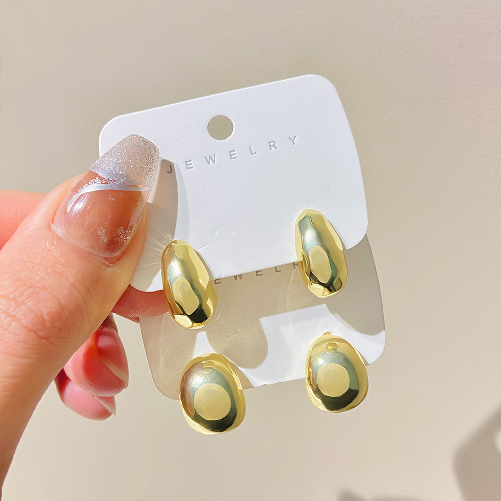 European and American ins simple smooth bean earrings, women's personality and temperament, niche design teardrop stud earrings, trendy trendy earrings full figure