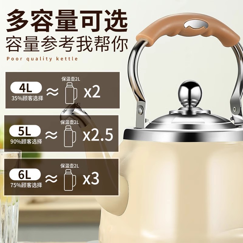 304 stainless steel water kettle, household gas electric kettle, large-capacity kettle for boiling water on open flame stoves Specification drawing