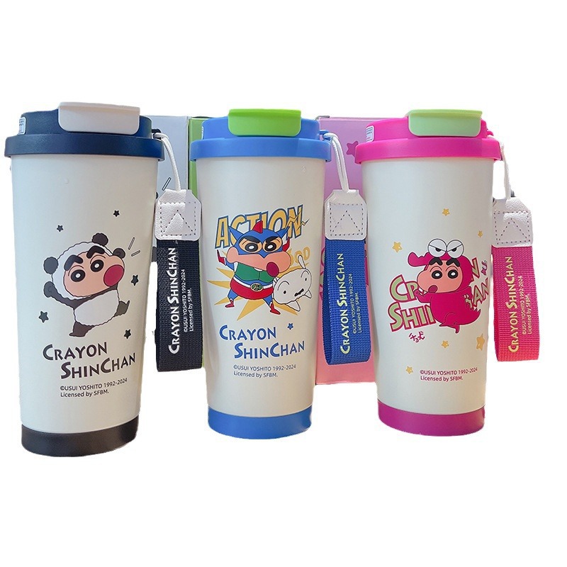 New Crayon Shin-chan insulated cup for men and women 2024, high appearance level stainless steel coffee water cup with drawstring and straw cup Item Picture