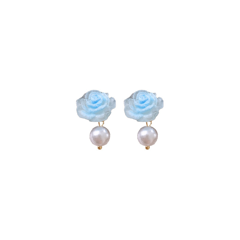 Rose flower pearl earrings suitable for spring, 2024 new bestseller forest-themed sweet stud earrings, summer earrings for women Item Picture
