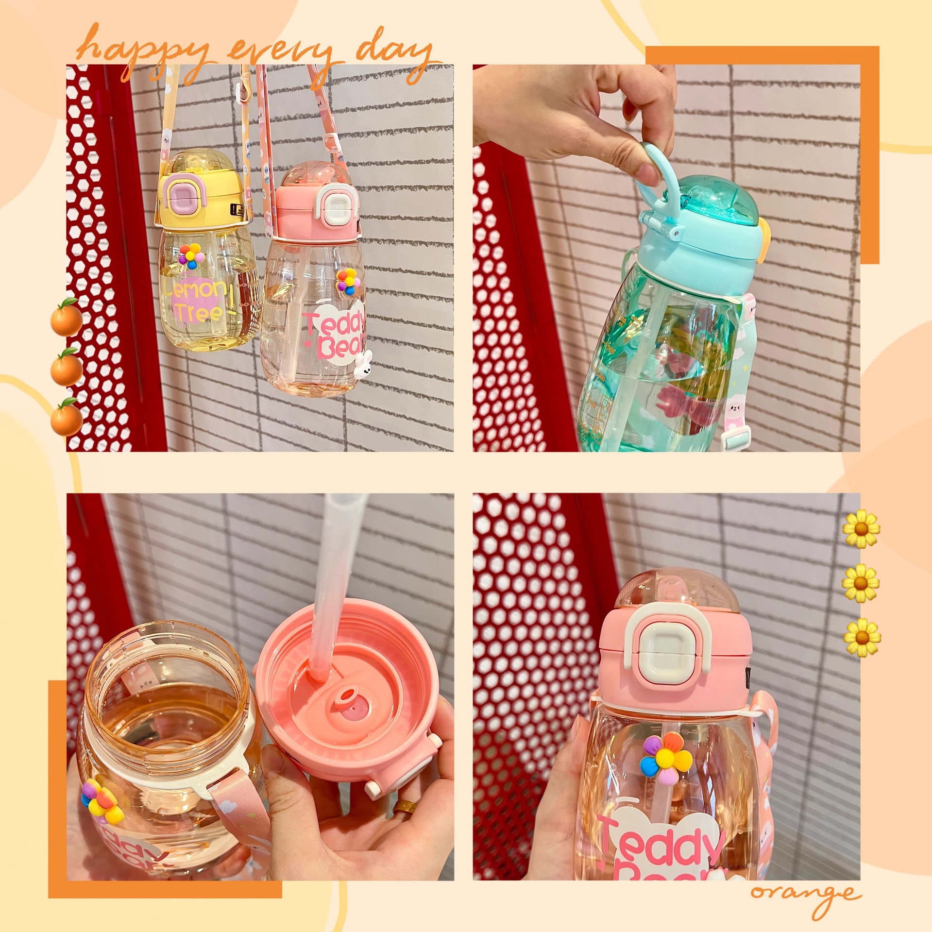 Children's water cup, summer plastic straw cup, baby, kindergarten, primary school students, new slanted portable water bottle Application Scenario