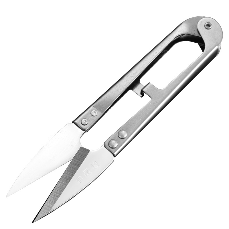 Gilida sewing scissors, clothing tailoring scissors, needle and thread scissors, small scissors, fishing line, household stainless steel U-shaped spring yarn scissors Item Picture