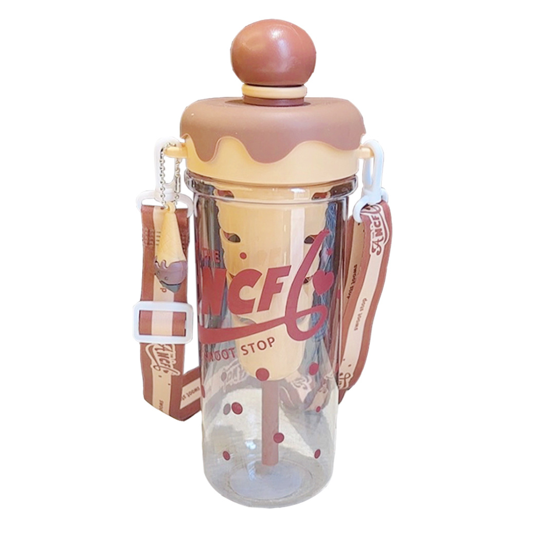 Ice cream creative straw cup, student high appearance level outdoor plastic cup, slanted cross with filter, tea brewing girls' water cup Item Picture