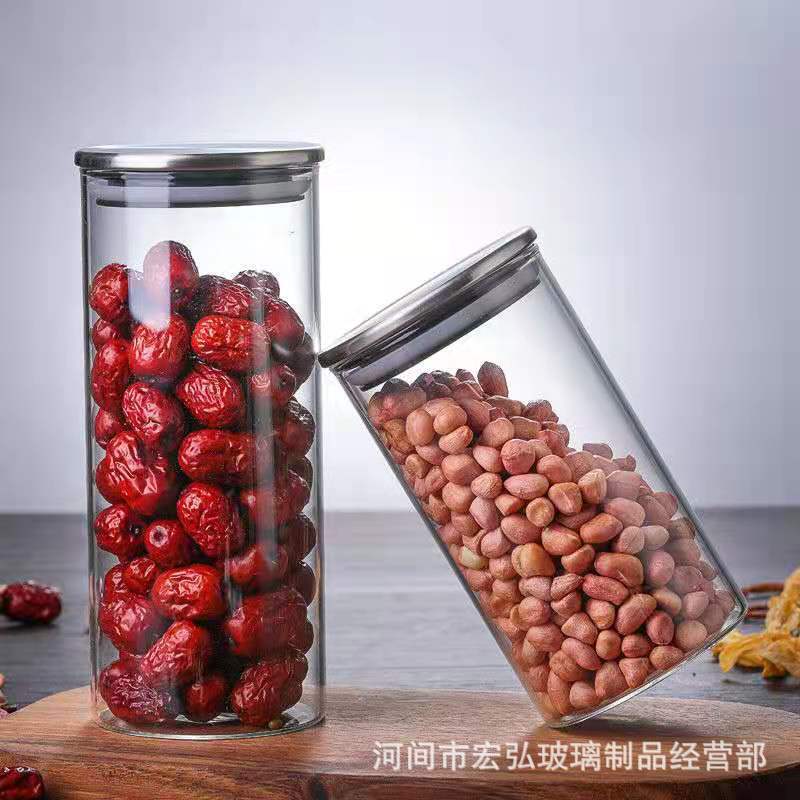 Cross-border supply of high borosilicate glass sealed cans, straight tea cans, dried fruit, snack and grain storage bottles and storage cans Specification drawing