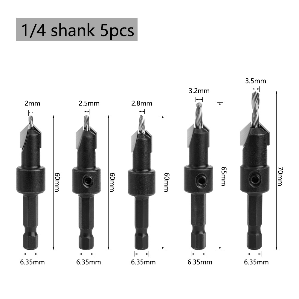 Hexagonal handle counterbore drill, black woodworking counterbore drill, screw step drill, self-tapping screw, alloy head, wood installation Specification drawing