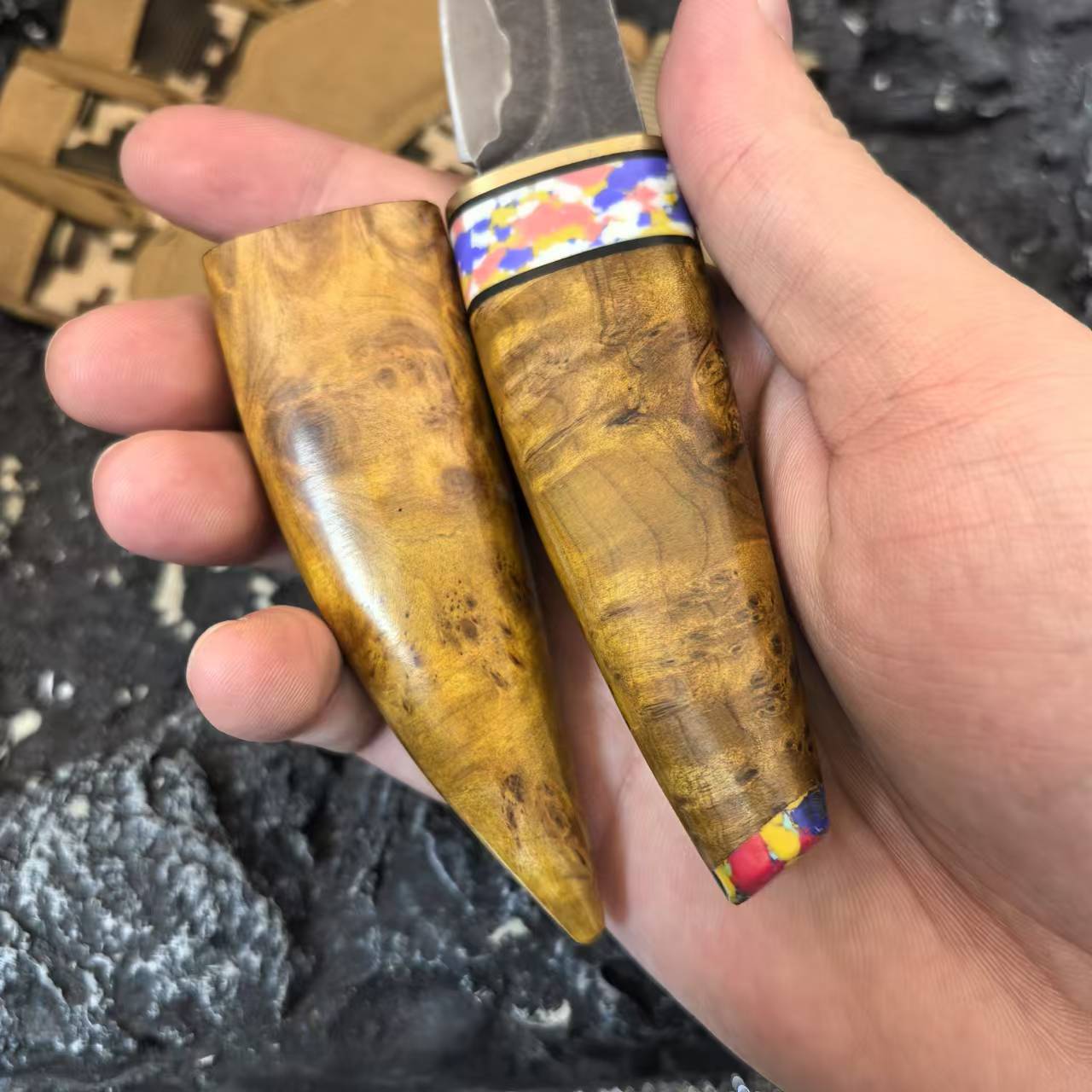 [Crescent] Hand-forged three-in-one steel cliff cypress wood multi-functional high-hardness outdoor knife tray for playing with small knives Specification drawing