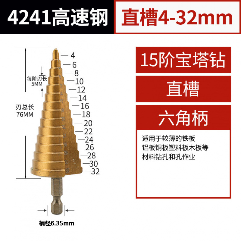 Baota drill bit, universal metal hole opener, conical steel super-hard reaming, iron plate electric wrench, step drill bit undefined