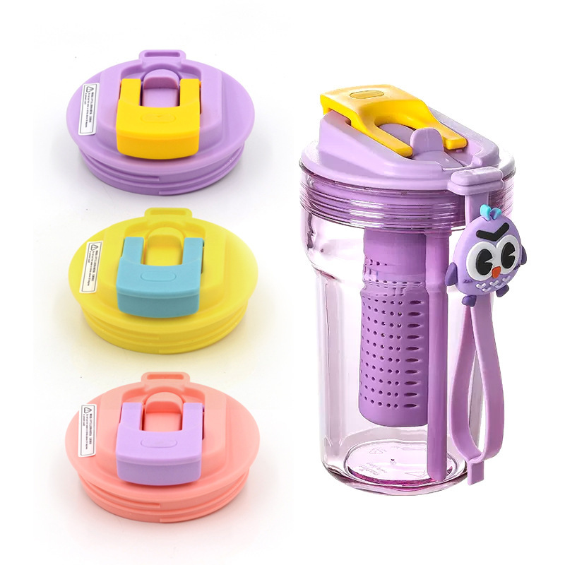 Cartoon plastic cup, high appearance level, summer portable double-drinking cool shake cup with tea separator straw, flower tea cup, 2023 new model Item Picture