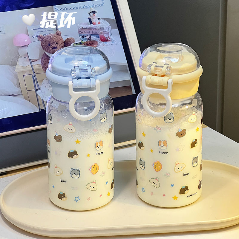 High appearance level 2025 girls' plastic cup summer water cup New portable double-lid double-drinking cute campus cup for going out details Picture