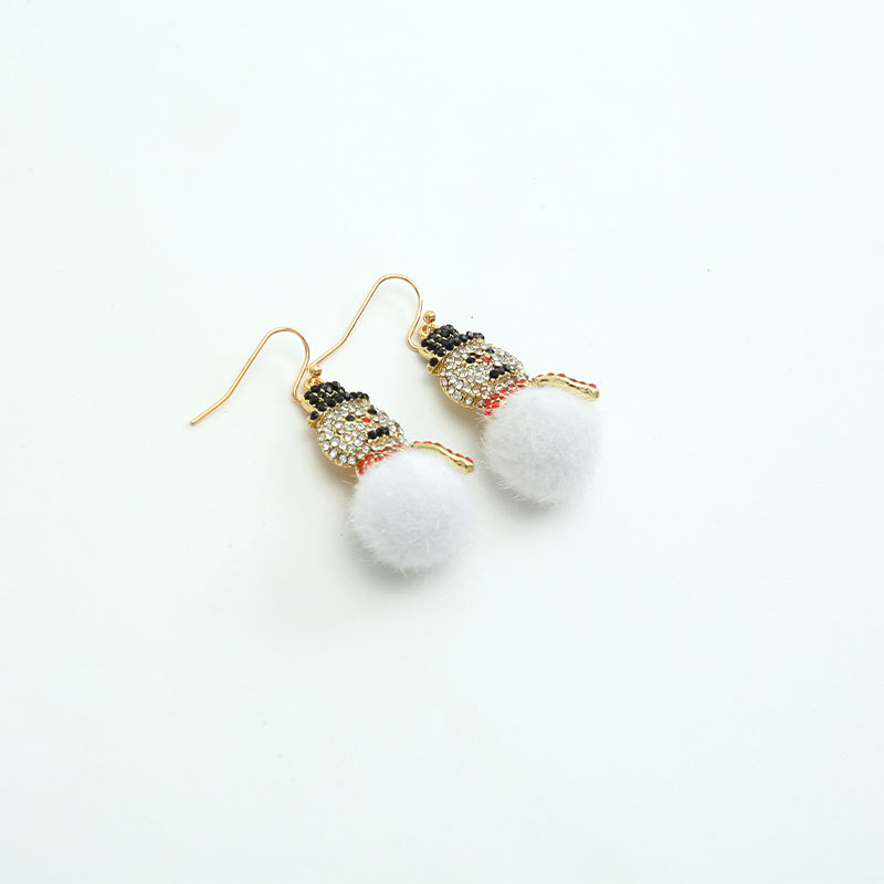 Cute Christmas earrings from Europe and America, with ear hooks, snowman earrings full of diamonds and sticky balls, and simple holiday earrings Specification drawing
