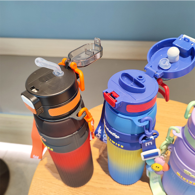 Cross-border portable backpack water bottle, cute sunflower series gradient color high appearance level straw water cup, sports water cup details Picture