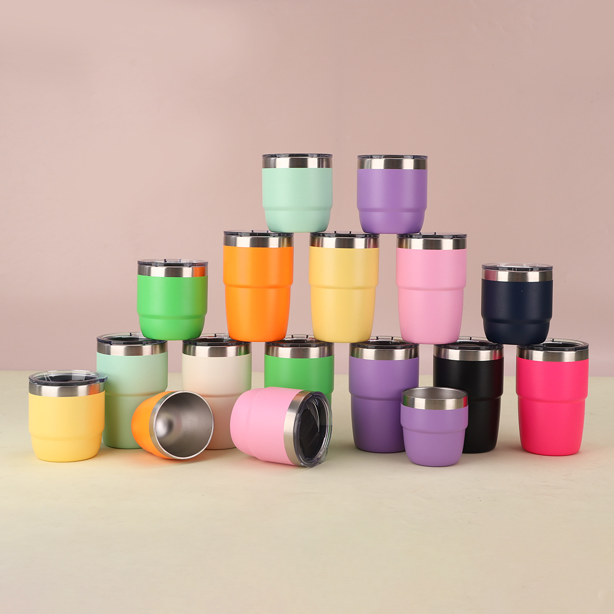 New cross-border stainless steel insulated cup, simple and small car cup, ice king cup, mini coffee cup, portable eggshell cup full figure