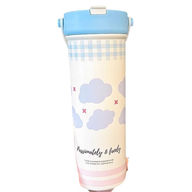 Student simple insulated cup, cute letters, high-end feel, bouncy portable water cup, stainless steel drinking cup for easy access Item Picture