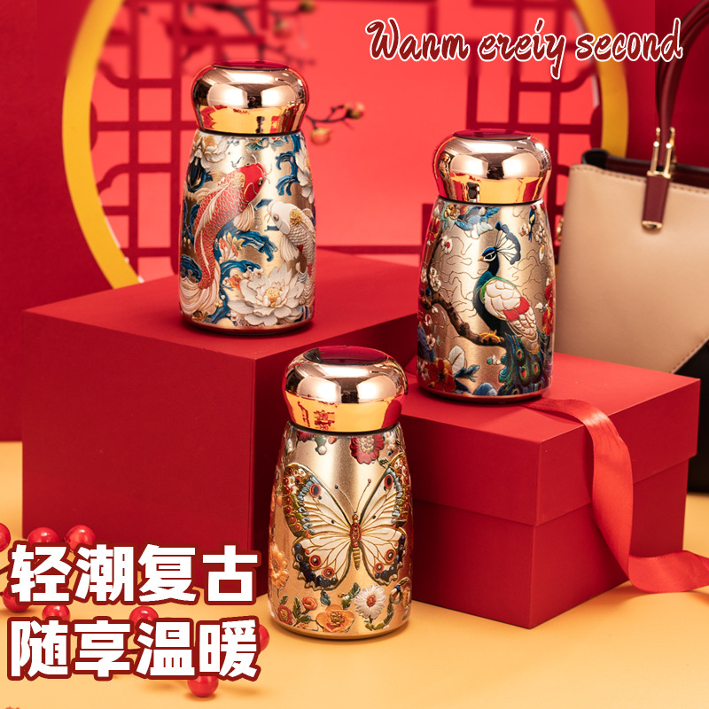 New high-appearation-level small-capacity portable water cup, national trend mini 316 women's insulated cup, national style ceramic inner liner cup full figure