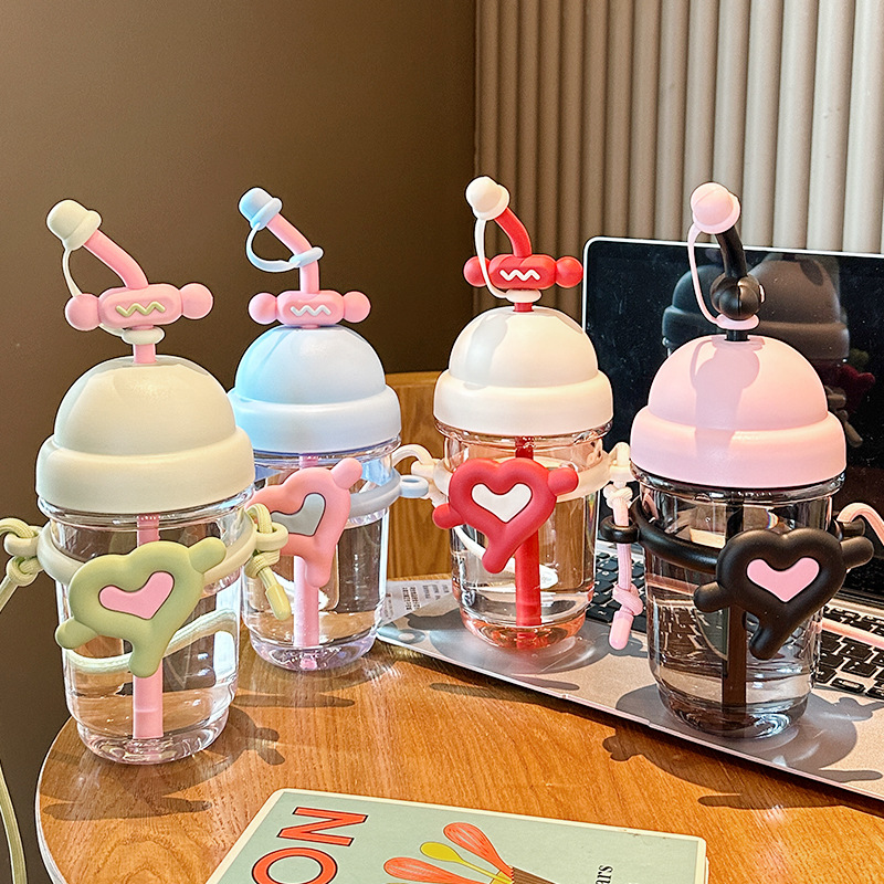 Sunflower Plastic Straw Cup, new desktop office plastic water cup, large-capacity slanted cross, cute girls' cup Specification drawing